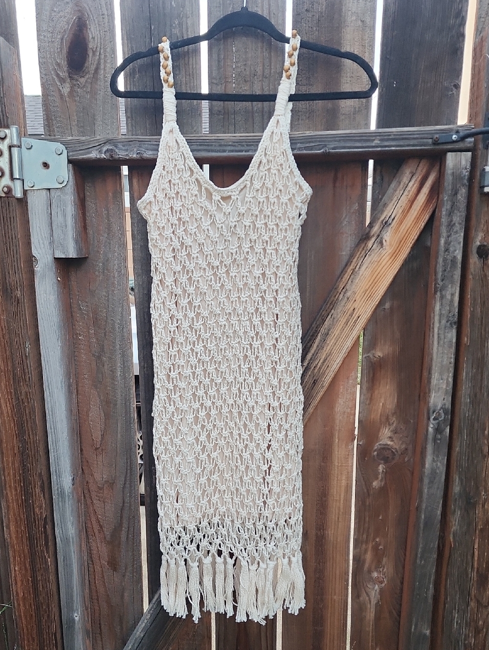 New Blithe Crochet Fringe Maxi Dress in Cream, NWT, Sz. L